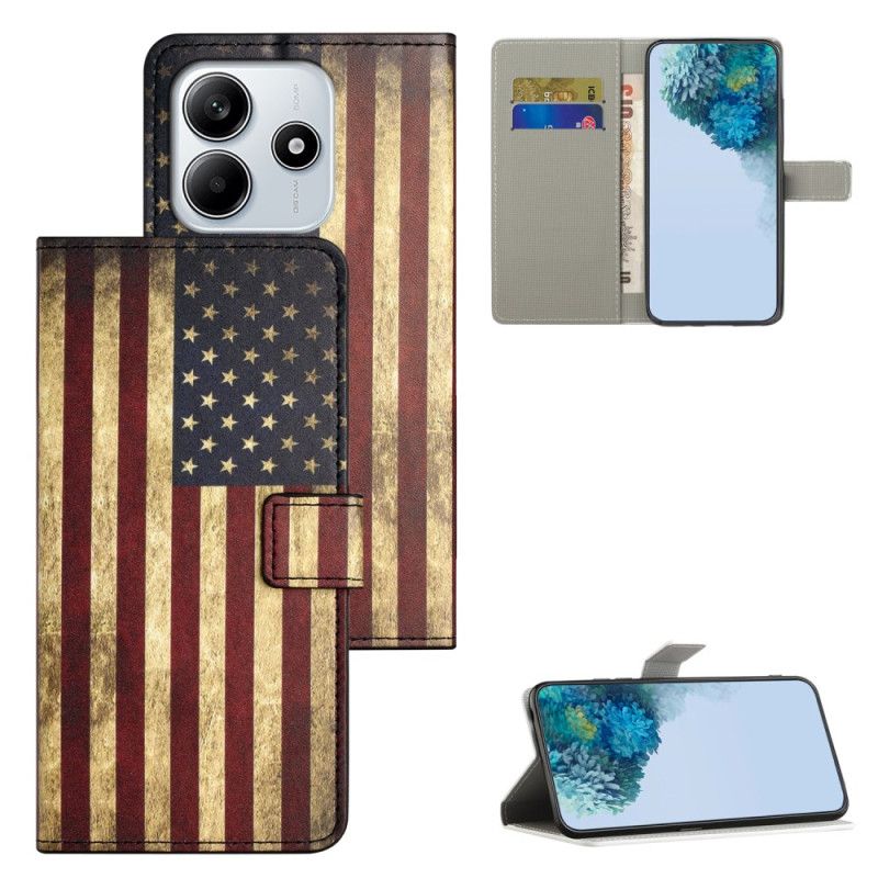 Læder Cover Xiaomi Redmi Note 14 4g Amerikansk Vintageflag