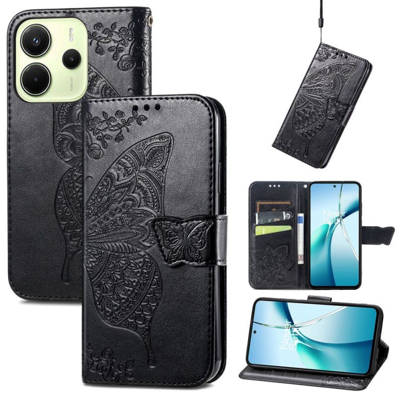 Læder Cover Xiaomi Redmi Note 14 4g Telefon Etui Barok Sommerfugl