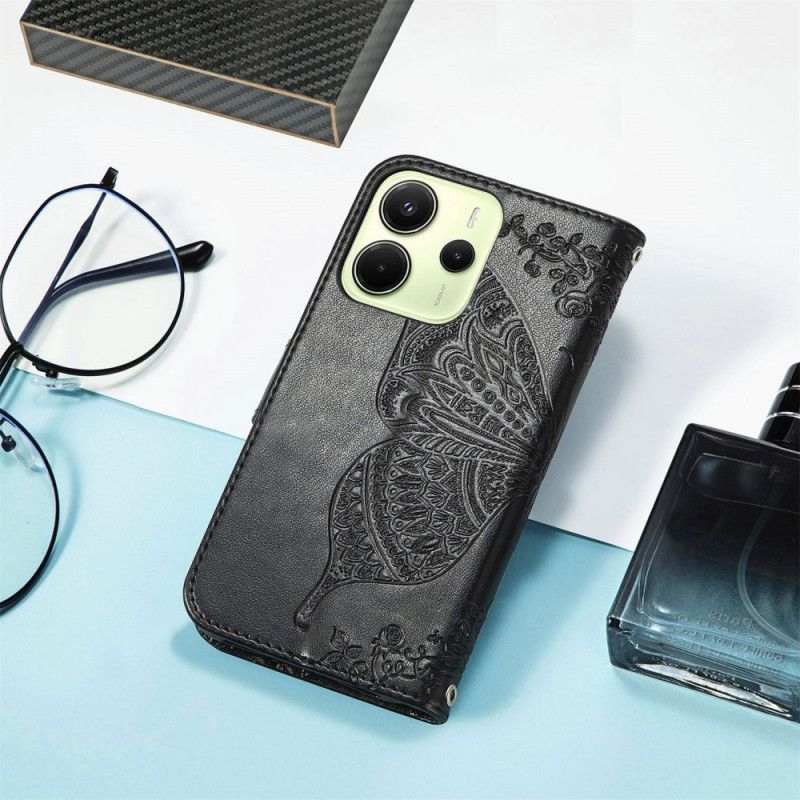 Læder Cover Xiaomi Redmi Note 14 4g Telefon Etui Barok Sommerfugl