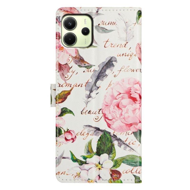 Læder Cover Xiaomi Redmi Note 14 4g Telefon Etui Blomsterdigt