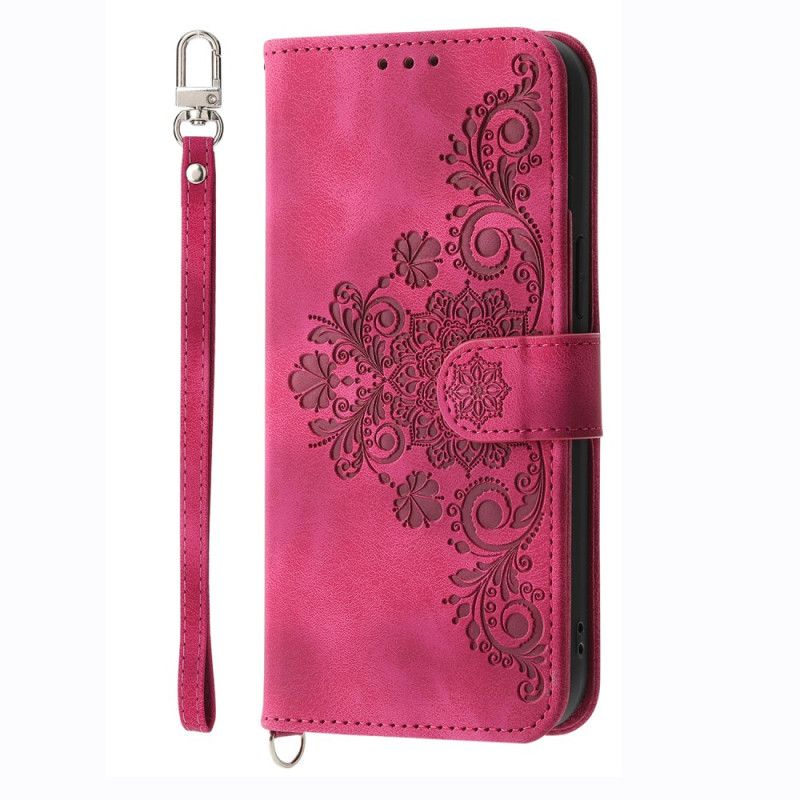 Læder Cover Xiaomi Redmi Note 14 4g Telefon Etui Blomstermønster Og Stropper