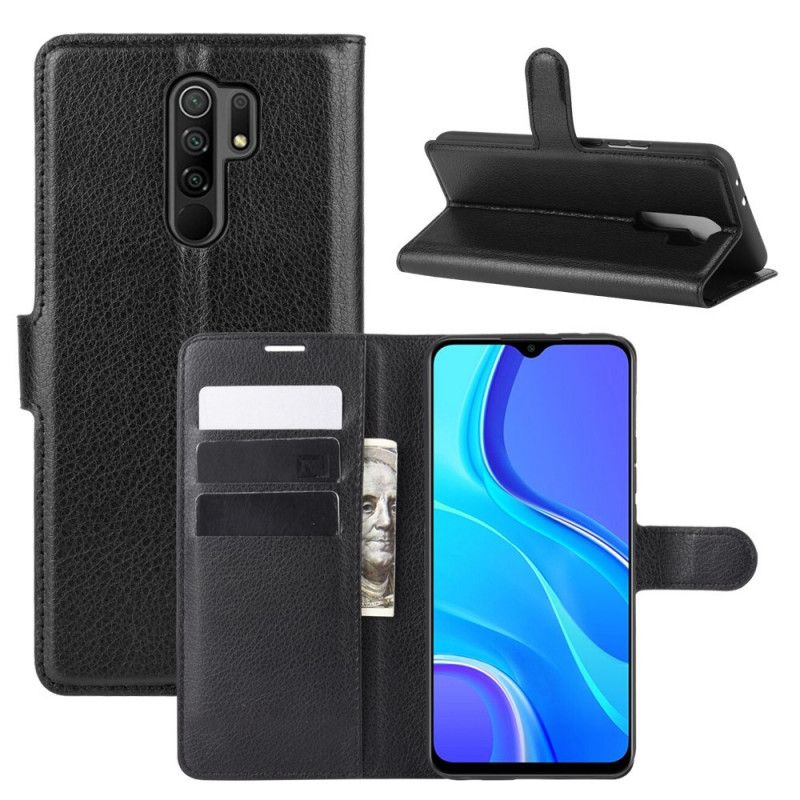 Flip Cover Læder for Xiaomi Redmi 9 Sort Klassisk Kunstlæder