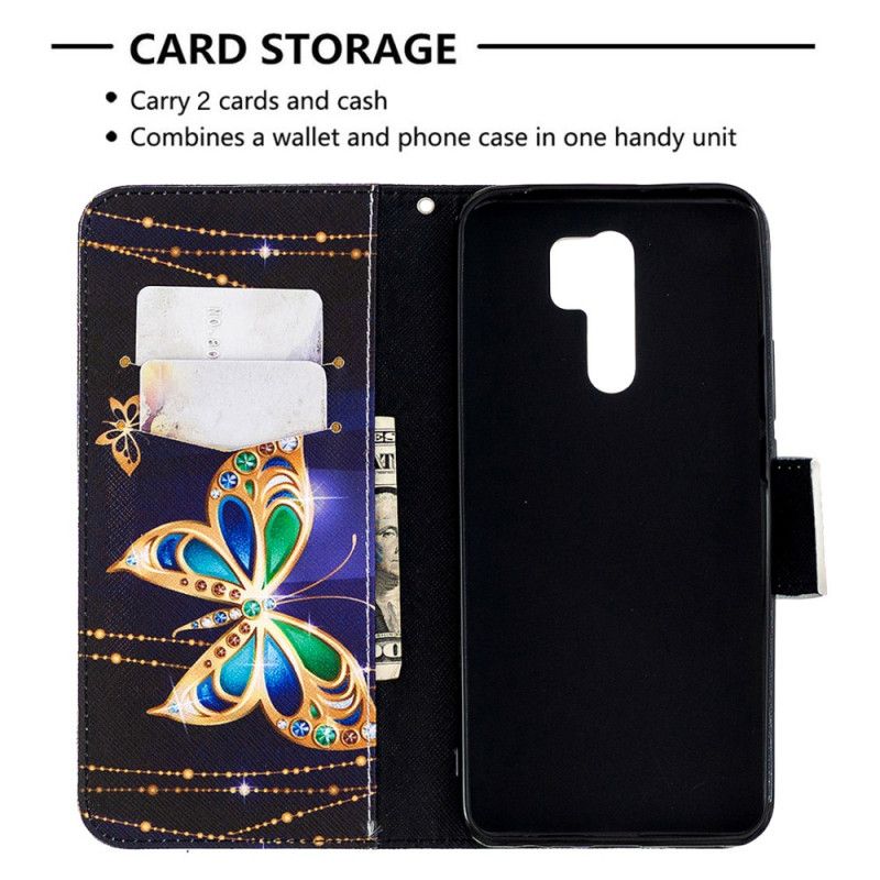Flip Cover Læder Xiaomi Redmi 9 Sort Utrolige Sommerfugle