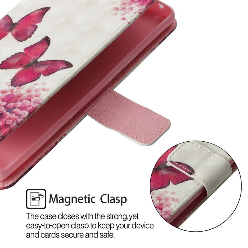 Flip Cover Honor 8X Mobilcover 3D Røde Sommerfugle