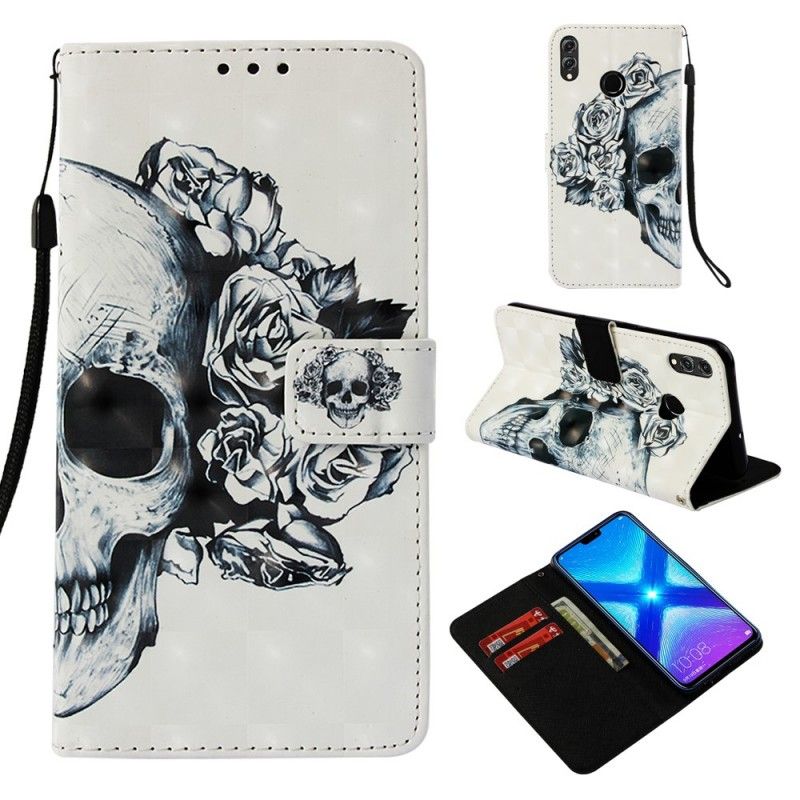 Flip Cover Læder for Honor 8X Blomstret Kranium