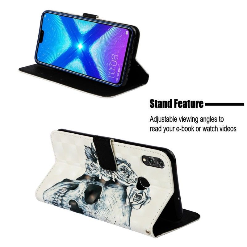 Flip Cover Læder for Honor 8X Blomstret Kranium