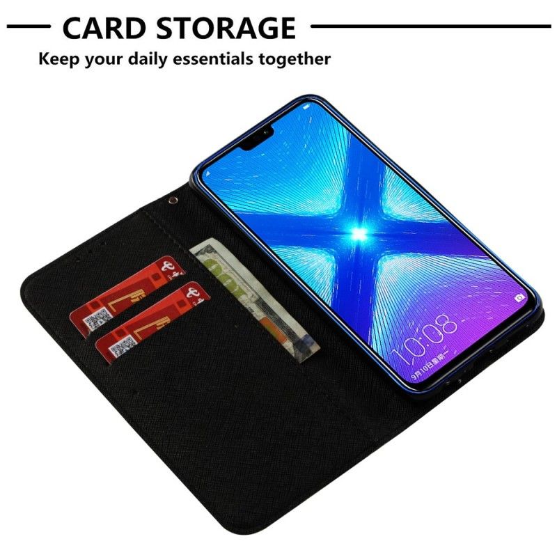Flip Cover Læder for Honor 8X Blomstret Kranium