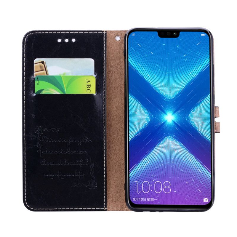Flip Cover Læder for Honor 8X Sort Hatprins Vintage Olievoks