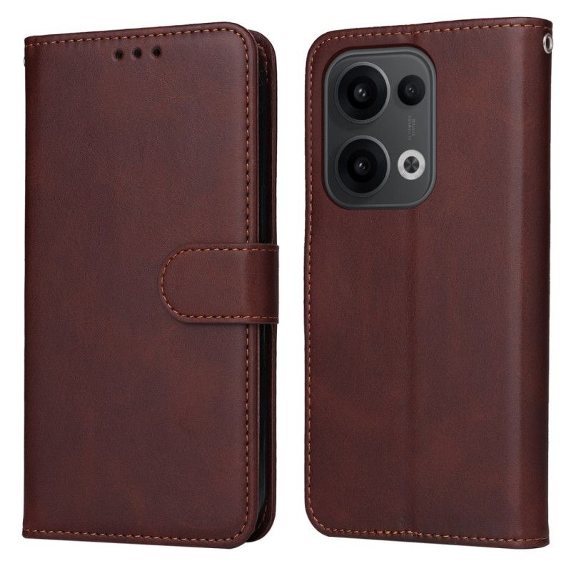 Flip Cover Til Oppo Reno 13 5g Almindeligt Læderlook Med Rem