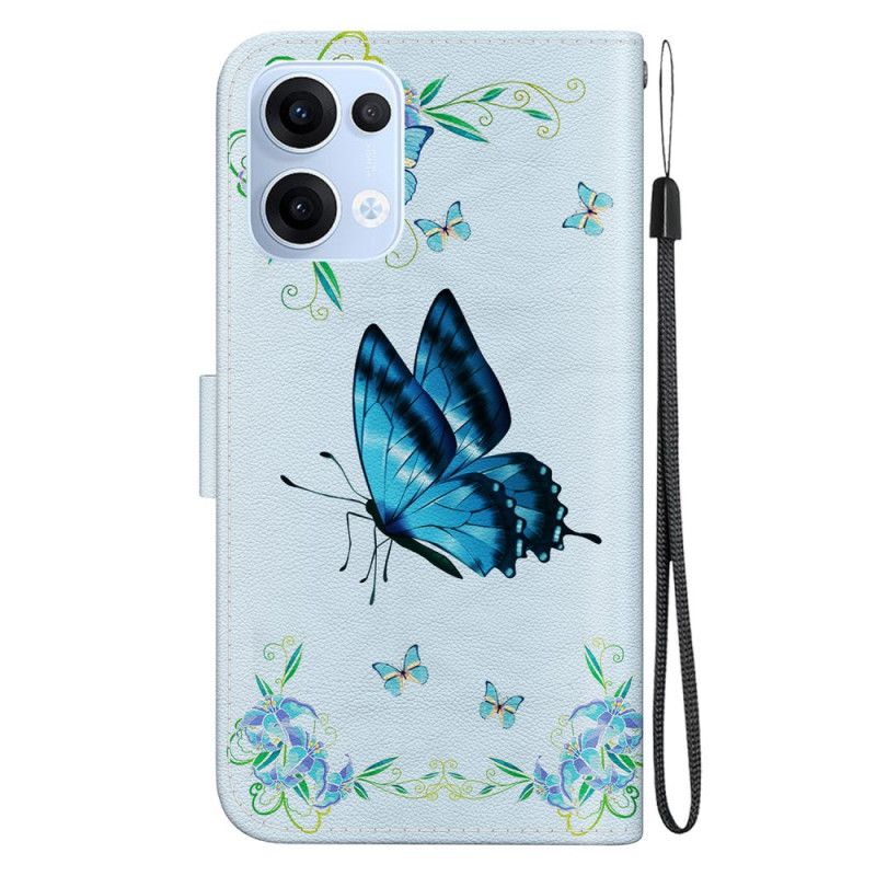 Flip Cover Til Oppo Reno 13 5g Sommerfugl Og Blå Blomster