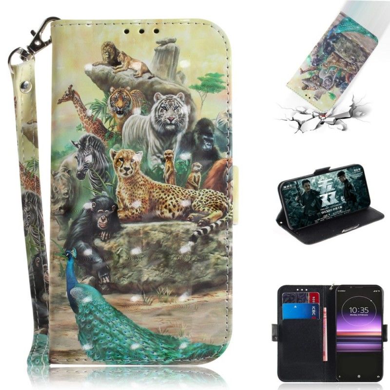 Flip Cover Læder for Sony Xperia 1 Thong Safari Dyr