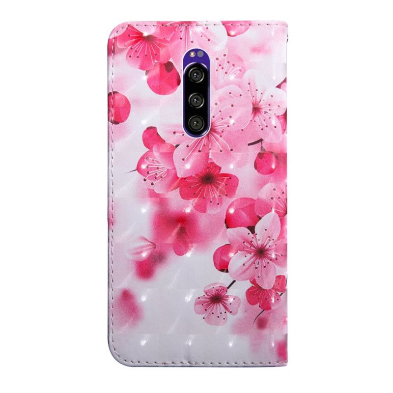 Flip Cover Læder Sony Xperia 1 Lyserøde Blomster