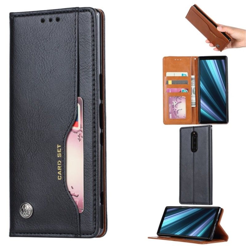 Læder Cover Sony Xperia 1 Sort Kortholder I Kunstlæder