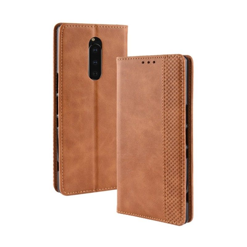 Læder Cover Sony Xperia 1 Sort Stiliseret Vintage-Lædereffekt