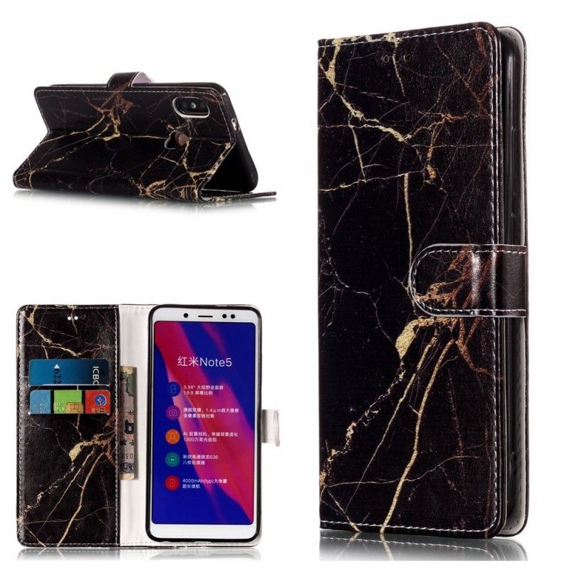 Flip Cover Læder for Xiaomi Redmi Note 5 Sort Marmor