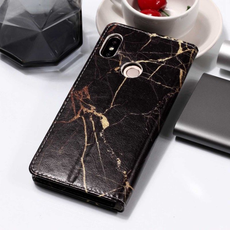 Flip Cover Læder for Xiaomi Redmi Note 5 Sort Marmor