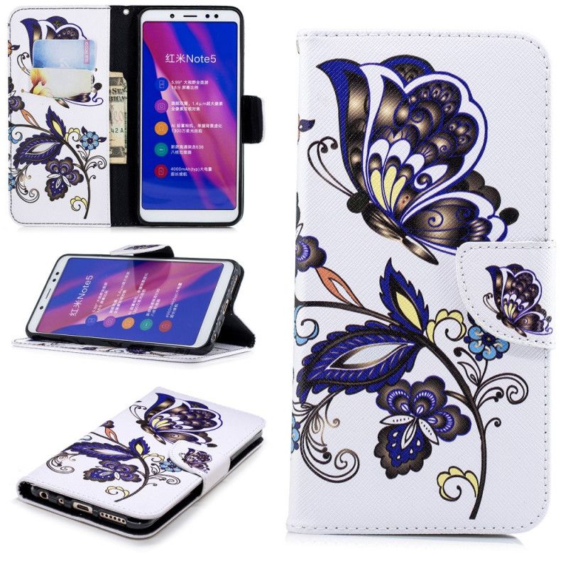 Flip Cover Læder Xiaomi Redmi Note 5 Sommerfugletatovering