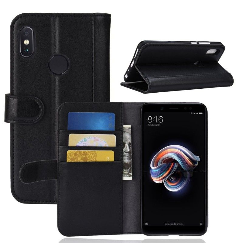 Flip Cover Læder Xiaomi Redmi Note 5 Sort Delt Læder Beskyttelse