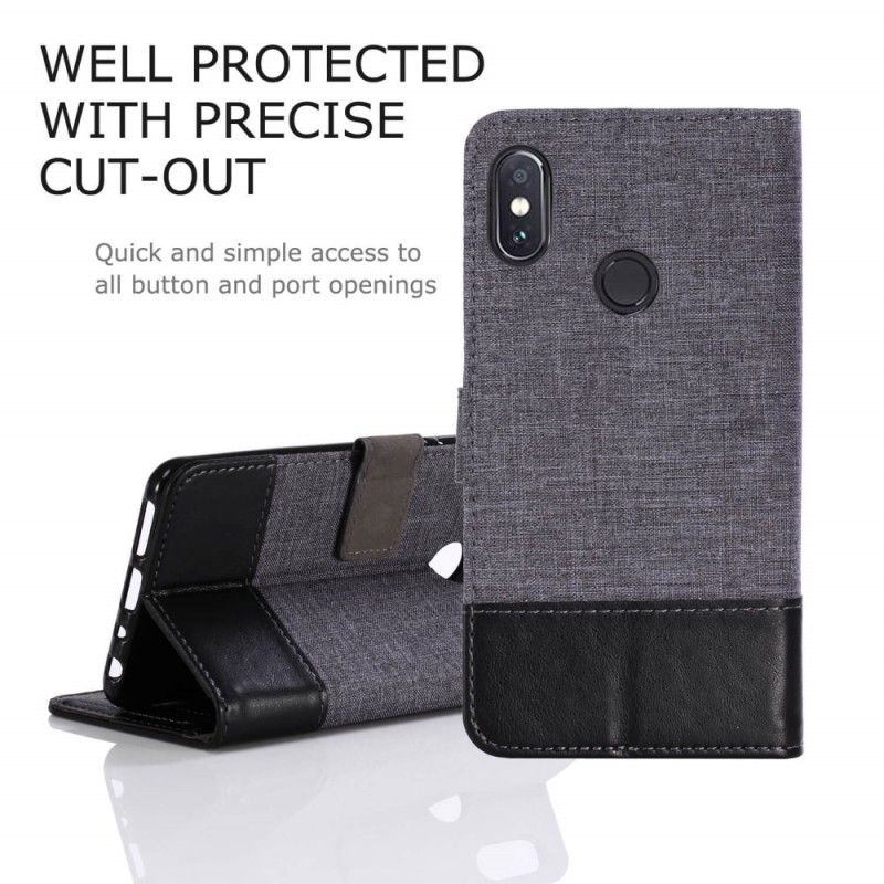 Flip Cover Xiaomi Redmi Note 5 Sort Muxma Stof Og Læder Effekt