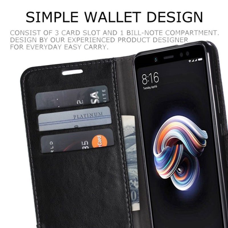 Flip Cover Xiaomi Redmi Note 5 Sort Muxma Stof Og Læder Effekt