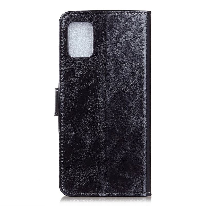 Flip Cover Læder Samsung Galaxy A72 4G / A72 5G Sort Skinnende Og Synlige Sømme