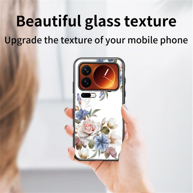 Cover Til Xiaomi 17 Pro Max Blomstermønster I Hærdet Glas