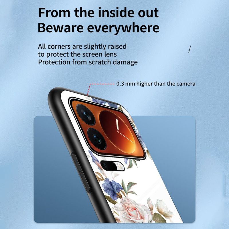 Cover Til Xiaomi 17 Pro Max Blomstermønster I Hærdet Glas