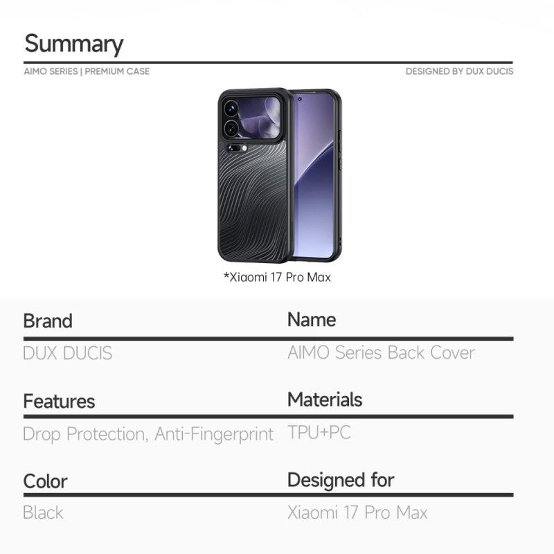 Cover Xiaomi 17 Pro Max Telefon Etui Aimo-serien Dux Ducis