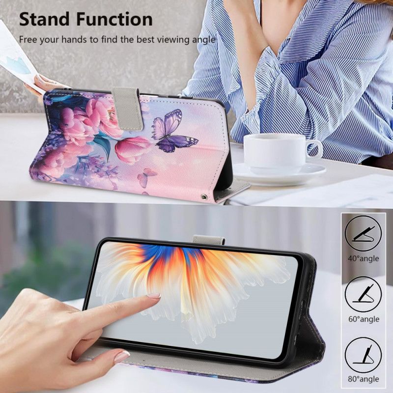 Flip Cover Xiaomi 17 Pro Max Sommerfugl Og Lyserøde Blomster