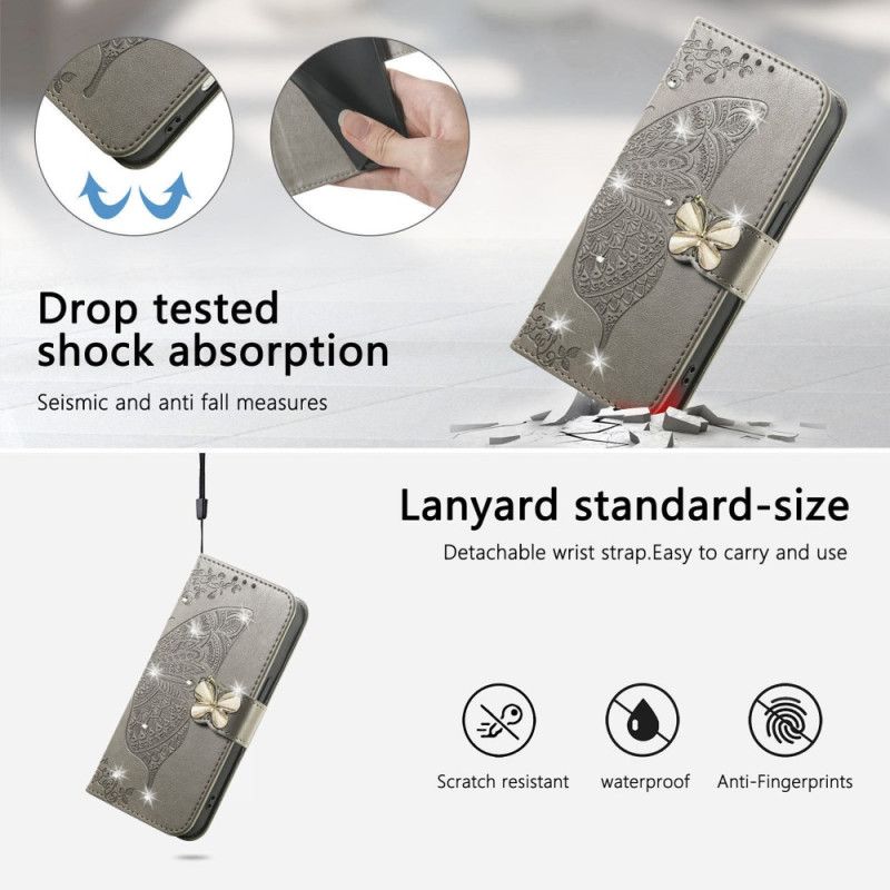 Flip Cover Xiaomi 17 Pro Max Sommerfugl Og Rhinsten