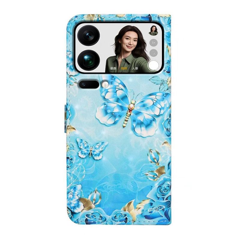 Flip Cover Xiaomi 17 Pro Max Sommerfugle Og Diamanter