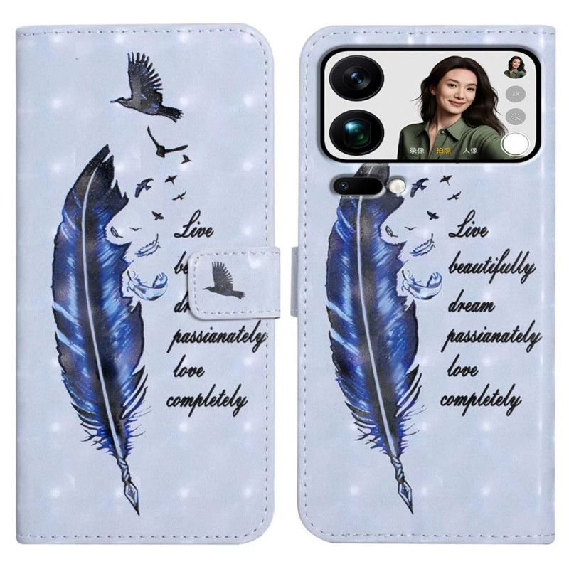 Læder Cover Xiaomi 17 Pro Max Telefon Etui Blå Fjer