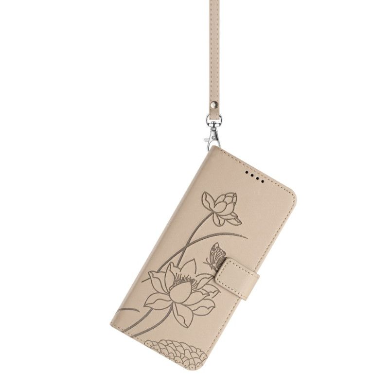 Læder Cover Xiaomi 17 Pro Max Telefon Etui Lotusmønster Med Snor