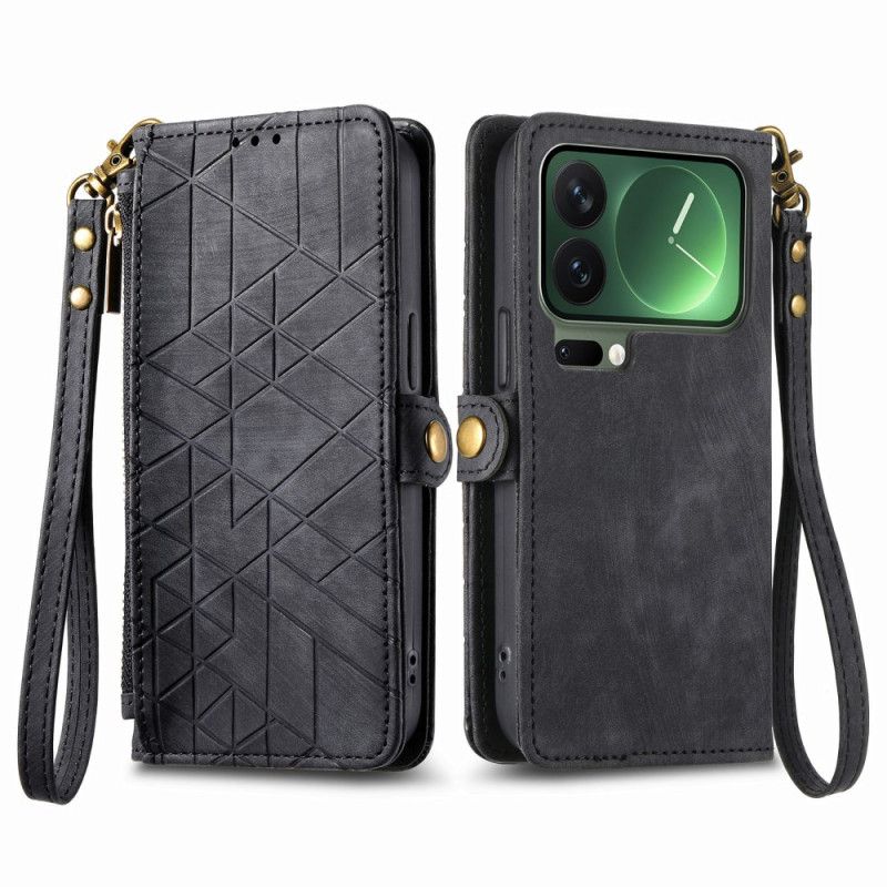 Læder Cover Xiaomi 17 Pro Max Telefon Etui Pung Med Geometrisk Design