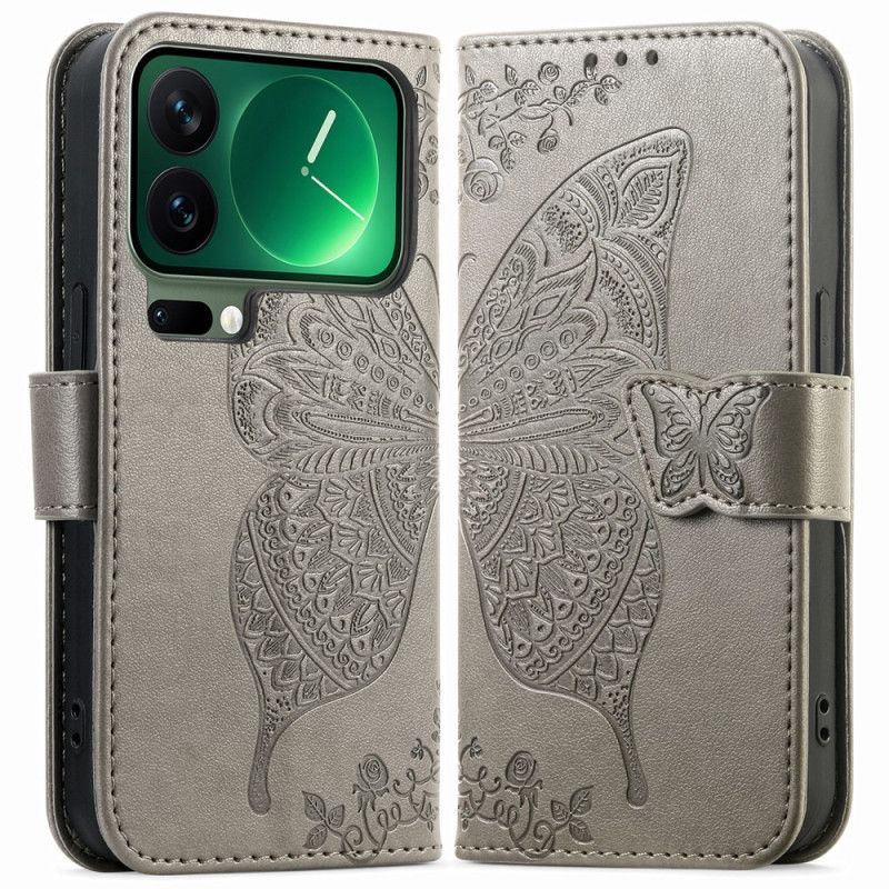 Læder Cover Xiaomi 17 Pro Max Telefon Etui Sommerfugledesign