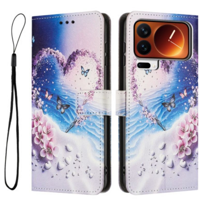 Læder Cover Xiaomi 17 Pro Max Telefon Etui Sommerfuglehjerte