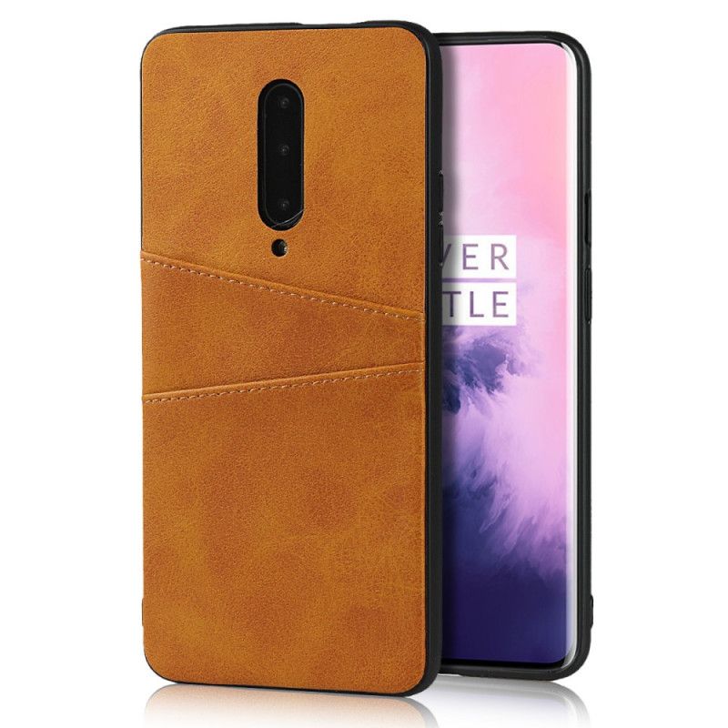 Cover OnePlus 7 Pro Rød Dobbelt Kortholder Af Lædertekstur