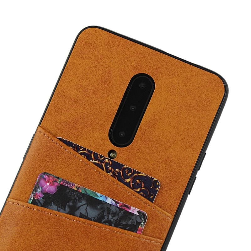 Cover OnePlus 7 Pro Rød Dobbelt Kortholder Af Lædertekstur