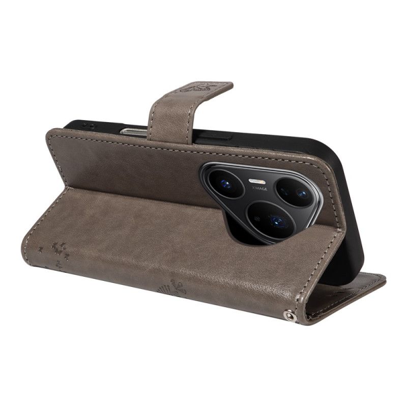 Flip Cover Huawei Pura 80 Pro Katte- Og Træmønster