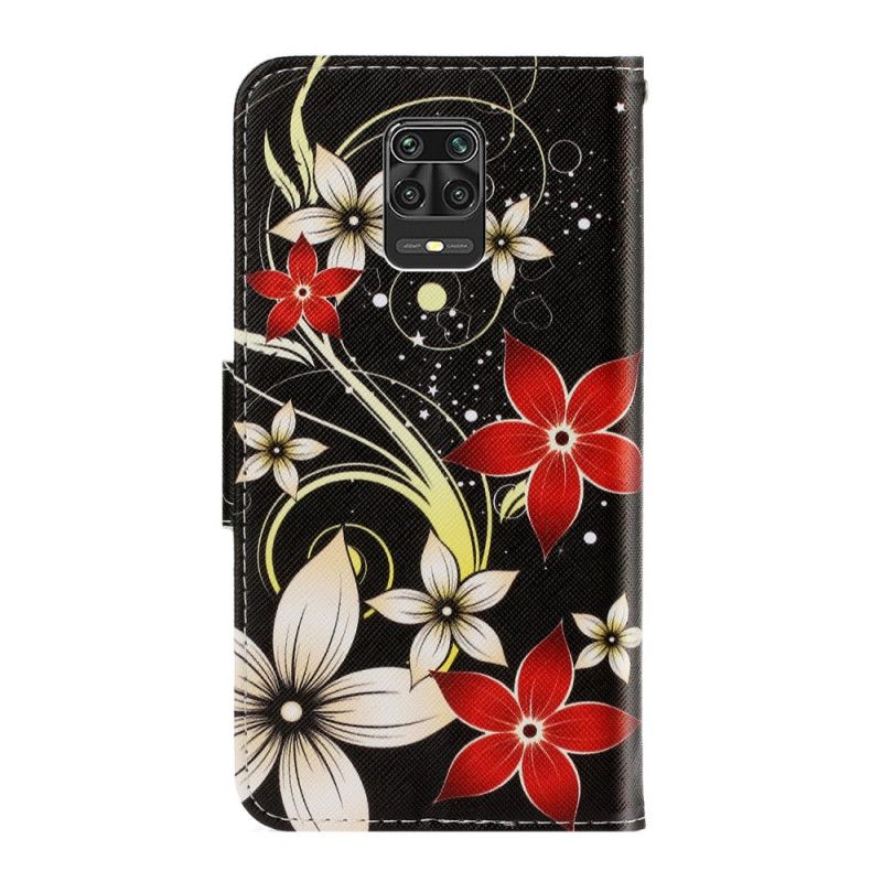 Flip Cover Læder for Xiaomi Redmi Note 9S / Note 9 Pro Farverige Blomster Med En Rem