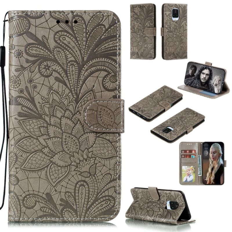 Flip Cover Xiaomi Redmi Note 9S / Note 9 Pro Grå Stamme Blomster