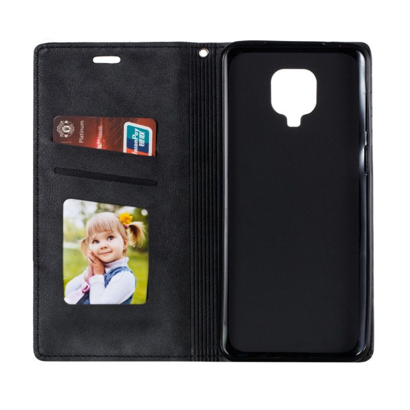 Læder Cover Xiaomi Redmi Note 9S / Note 9 Pro Sort Bølgelæderstil