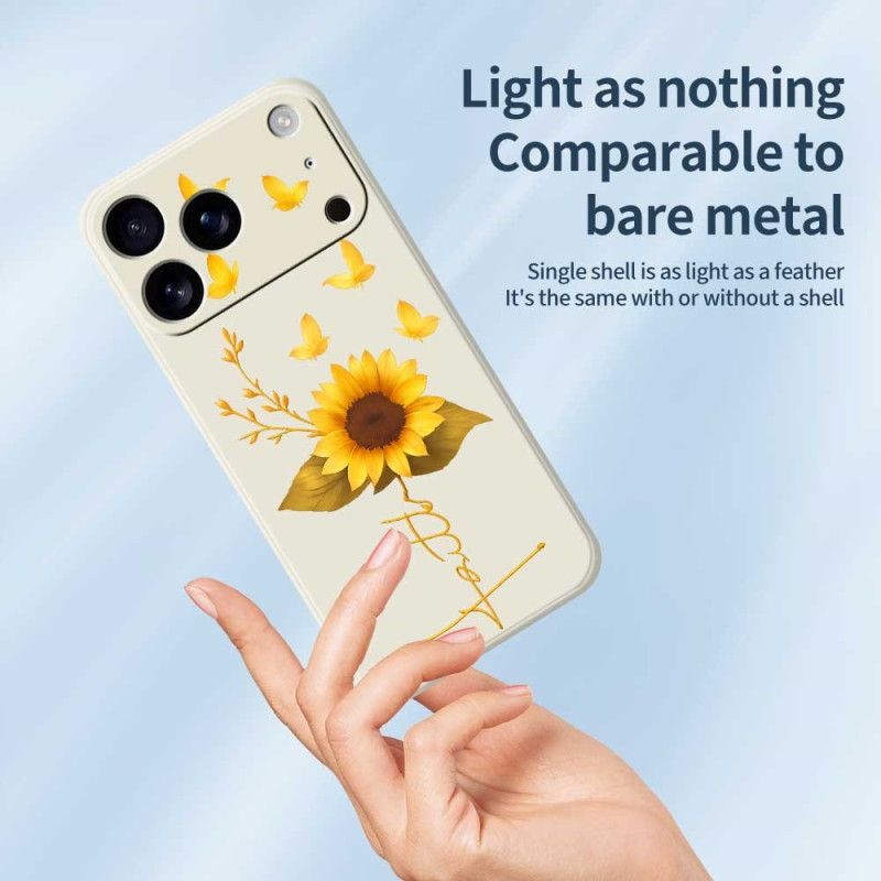 Cover iPhone 17 Pro Flydende Silikone Med Solsikke Og Sommerfugle