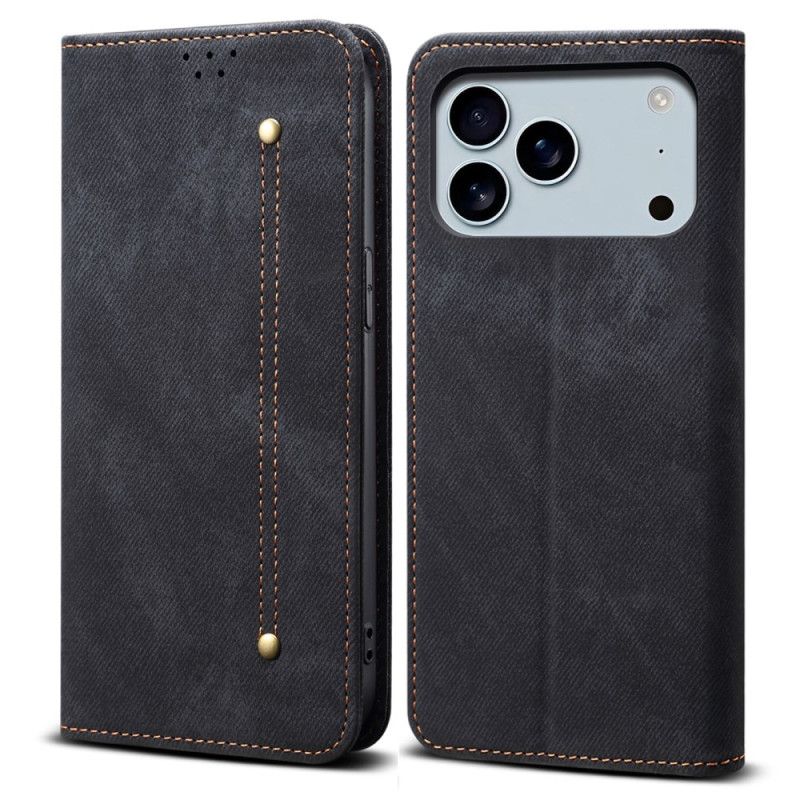Læder Cover iPhone 17 Pro Denimstof