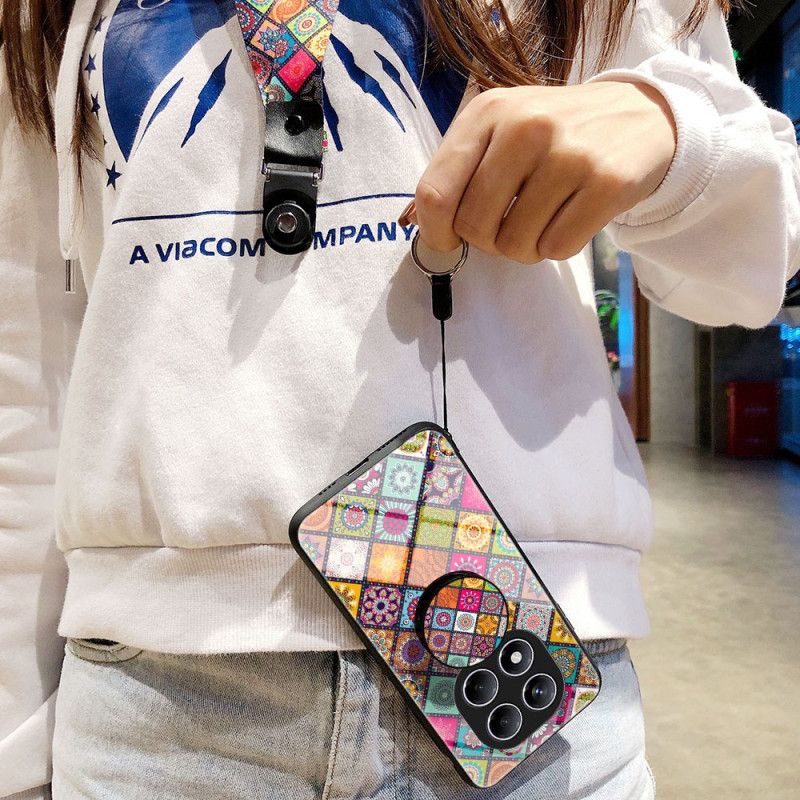 Cover Xiaomi Redmi Note 14 Pro 4g Telefon Etui Patchwork-mønster Stativ Og Rem