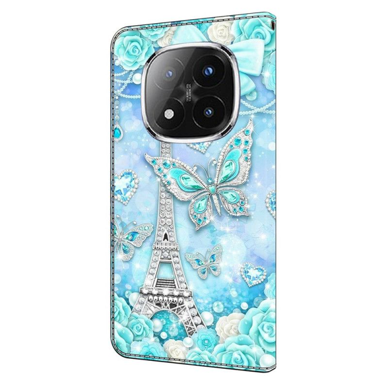 Flip Cover Til Xiaomi Redmi Note 14 Pro 4g Eiffeltårnet Og Diamanter