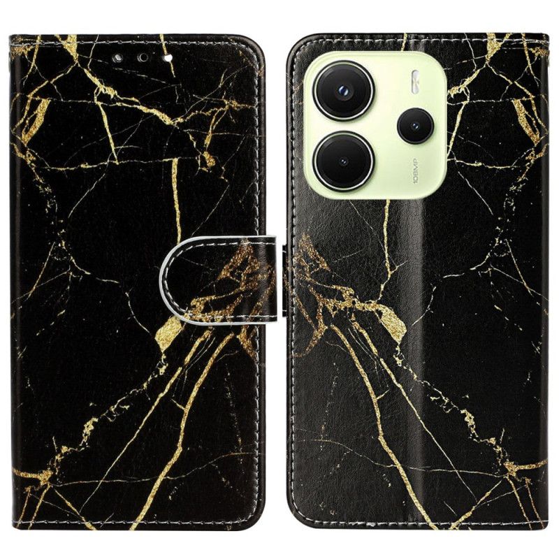 Flip Cover Til Xiaomi Redmi Note 14 Pro 4g Sort Og Guld Marmor