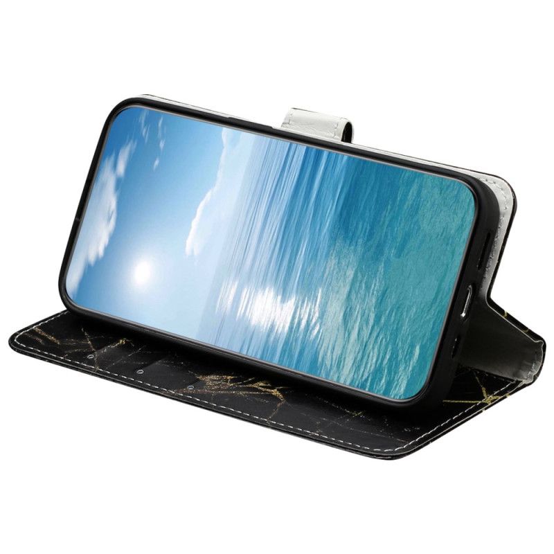 Flip Cover Til Xiaomi Redmi Note 14 Pro 4g Sort Og Guld Marmor