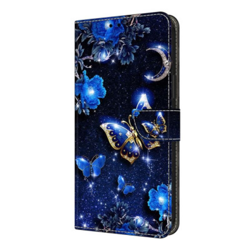 Flip Cover Xiaomi Redmi Note 14 Pro 4g Skinnende Sommerfugle
