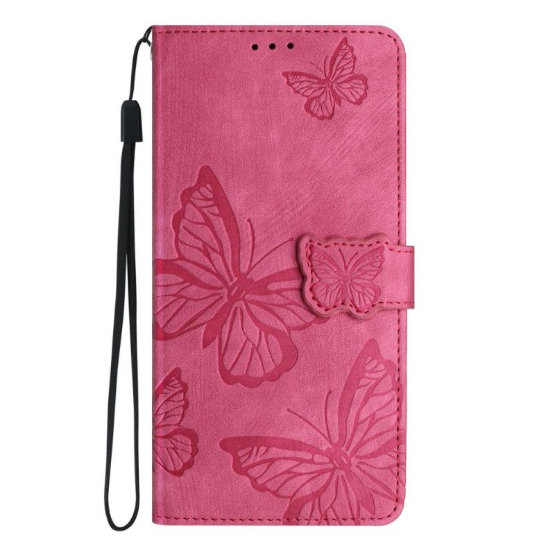 Flip Cover Xiaomi Redmi Note 14 Pro 4g Sommerfugle Med Ruskindseffekt